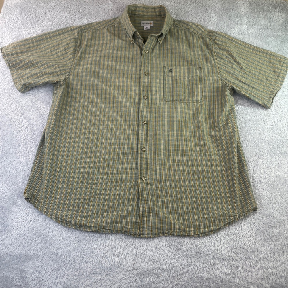 Carhartt Button Down Shirt Mens XXL Green Plaid Short Sleeve S274 OLV Cotton